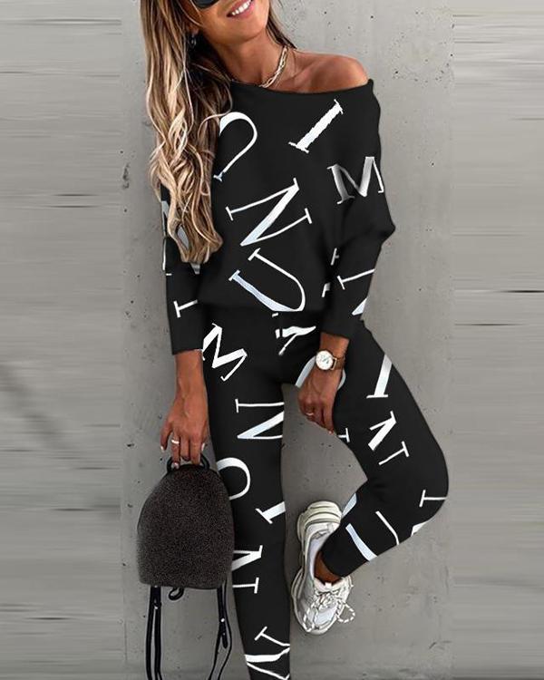 Fashion Letter All over Print Jogging Suits