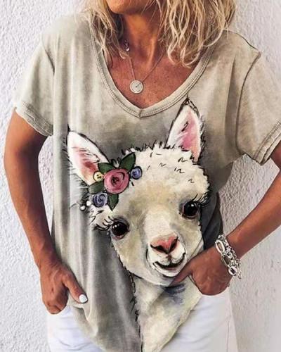 Lovely Sheep With Floral Gradient Print Sweety Shift T-shirt