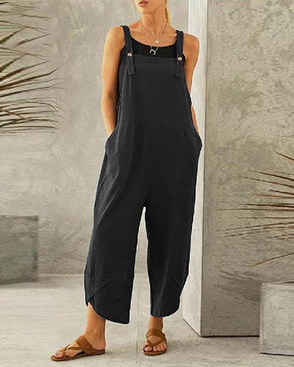 Pure Color Casual Cropped Overalls Casual One-pieces Jumpsuits