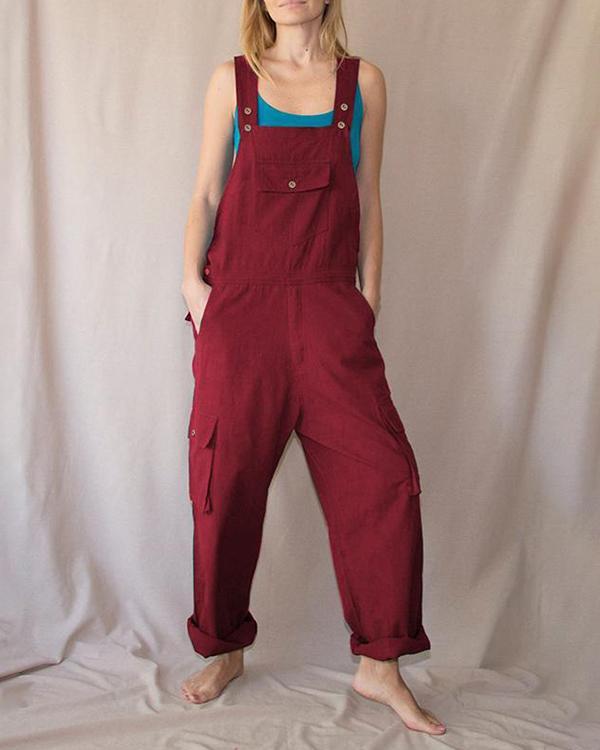 Casual Multi-pocket Overalls Casual Shift Pockets One-pieces Jumpsuits