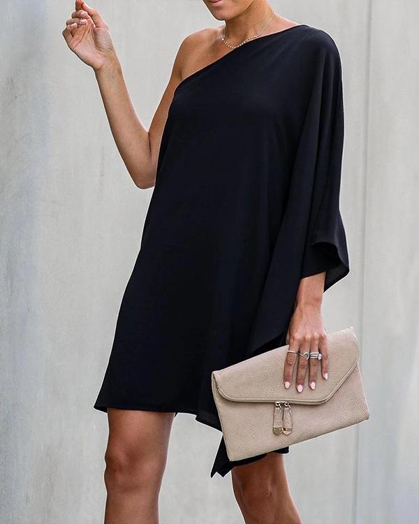 Solid Color Long Sleeve Chiffon Mini Dress