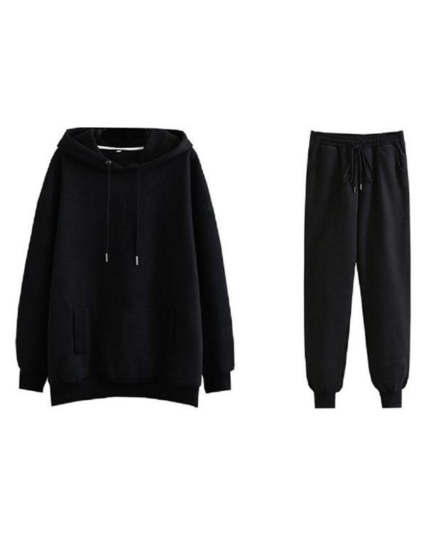 Women Oversize Fleece Tracksuits 2 Pieces Sets Streetshot Hoodie&Sweatpants