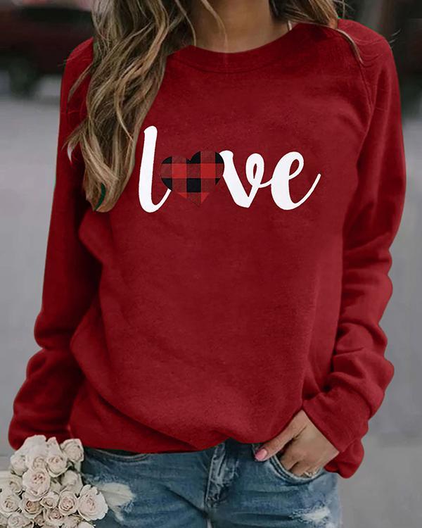 Love Print Long Sleeves Crew Neck T-shirt