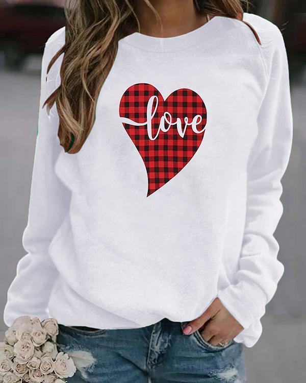 Love Heart Print Long Sleeves Casual T-shirts