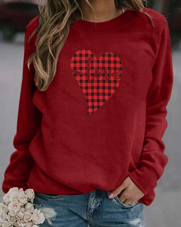 Love Heart Print Long Sleeves Casual T-shirts