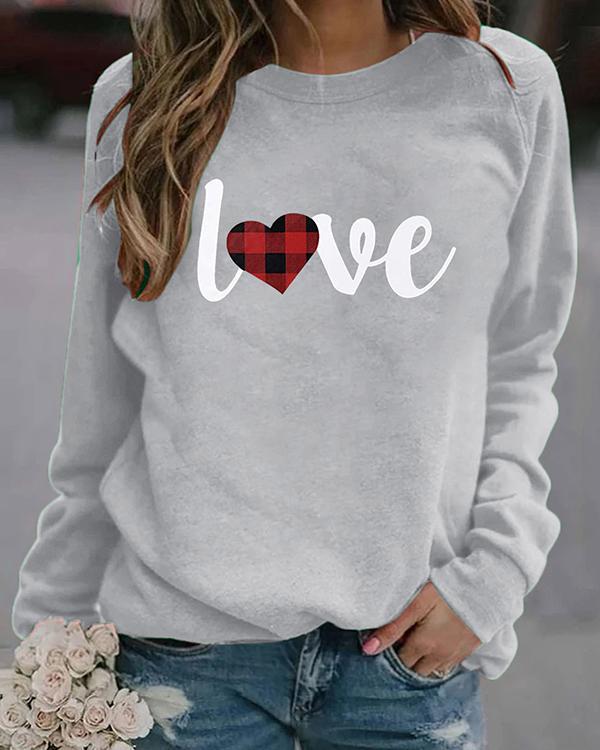 Love Print Long Sleeves Crew Neck T-shirt