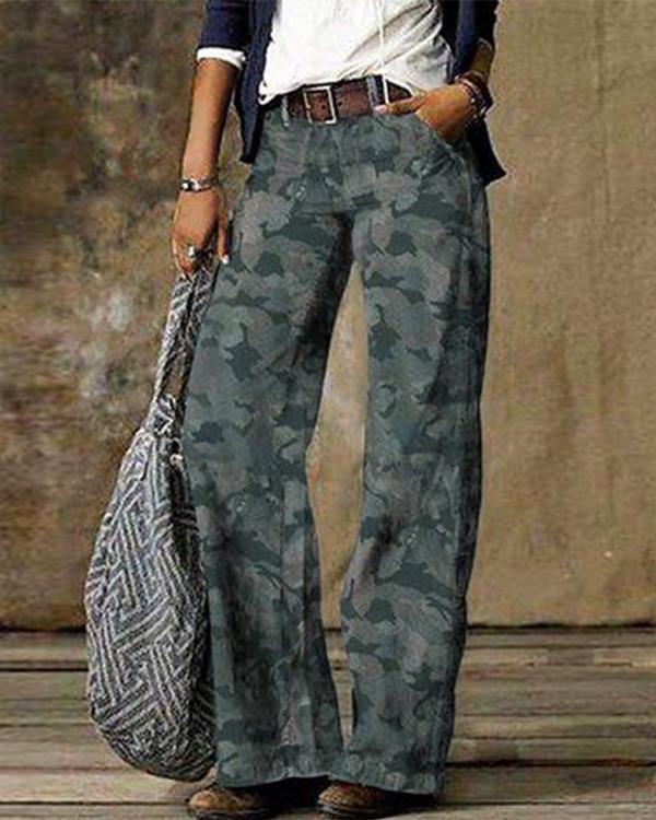 Gray Denim Printed Vintage Pants