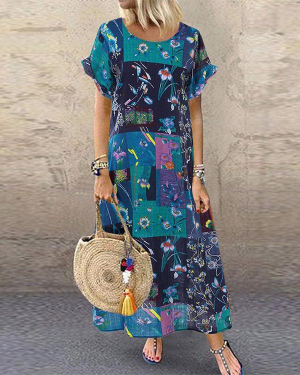 Bohemian Print Short Sleeve Summer Plus Size Dress