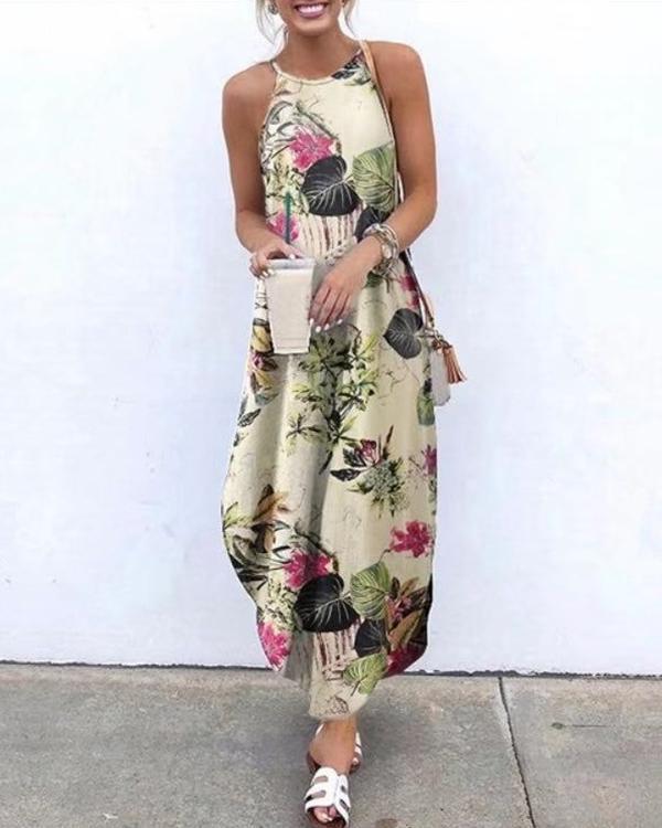 Printed Halter Sleeveless Maxi Dresses