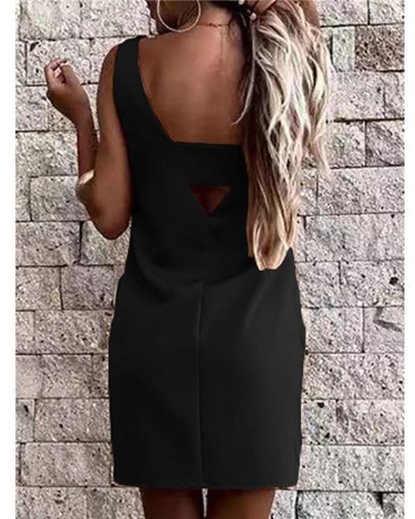 Solid Color Open Back Sleeveless Mini Dress