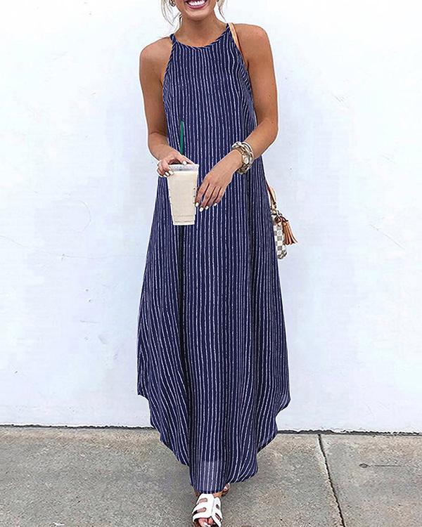 Striped Halter Holiday Maxi Dresses