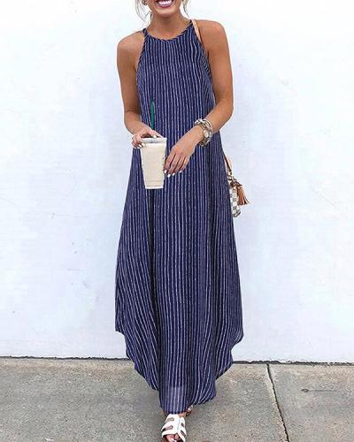 Striped Halter Holiday Maxi Dresses