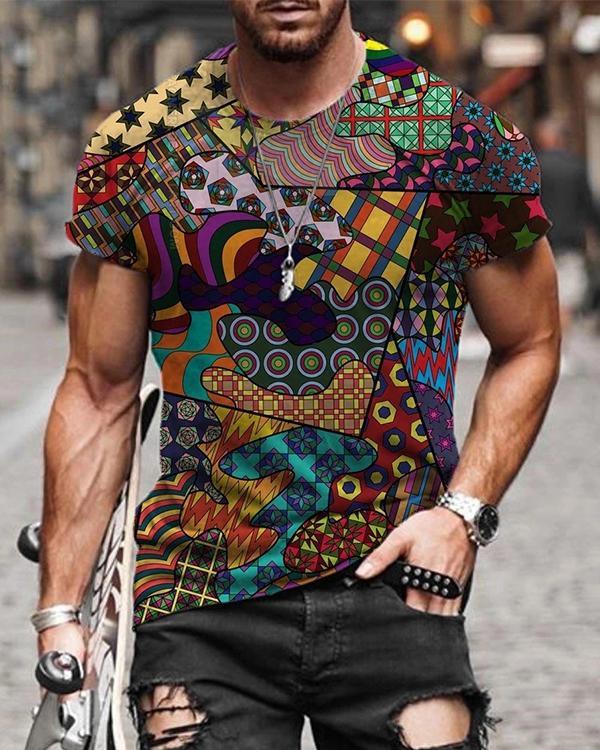 Men‘s Geometry Pattern Patchwork Print T-shirt