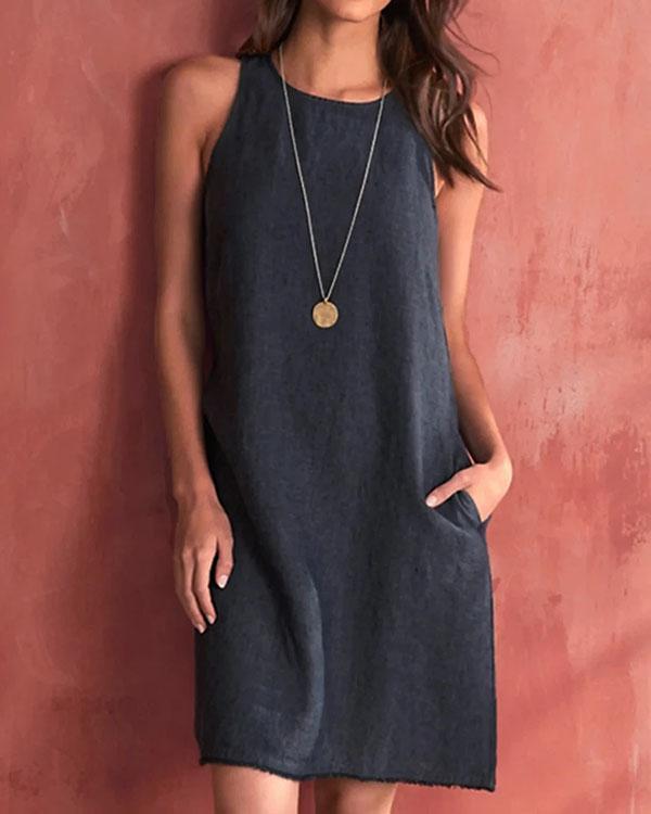 Casual Sleevless Woman Linen Dresses