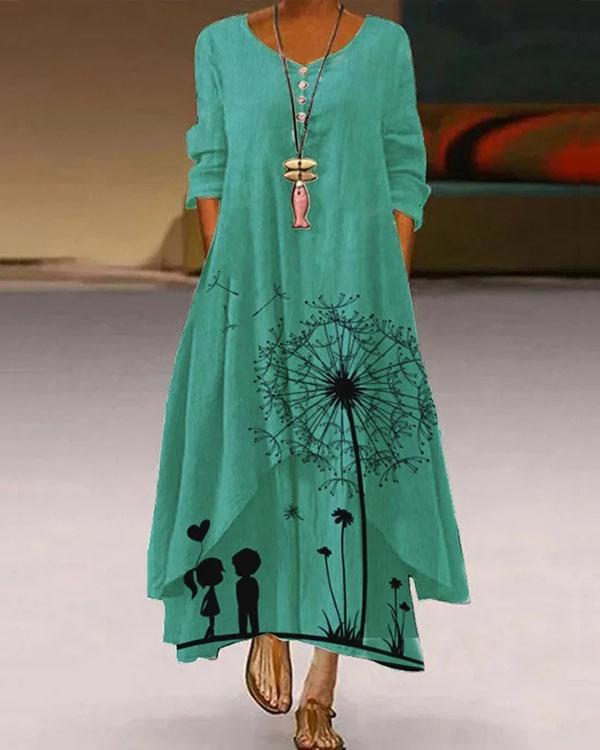 US$ 34.98 - Women's Long Sleeve Dandelion A-Line Floral Maxi Dress ...