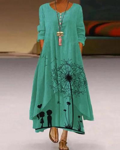 Women's Long Sleeve Dandelion A-Line Floral Maxi Dress