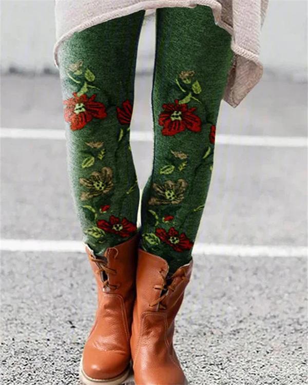 Women Vintage Print Leggings Casual Boho Pants