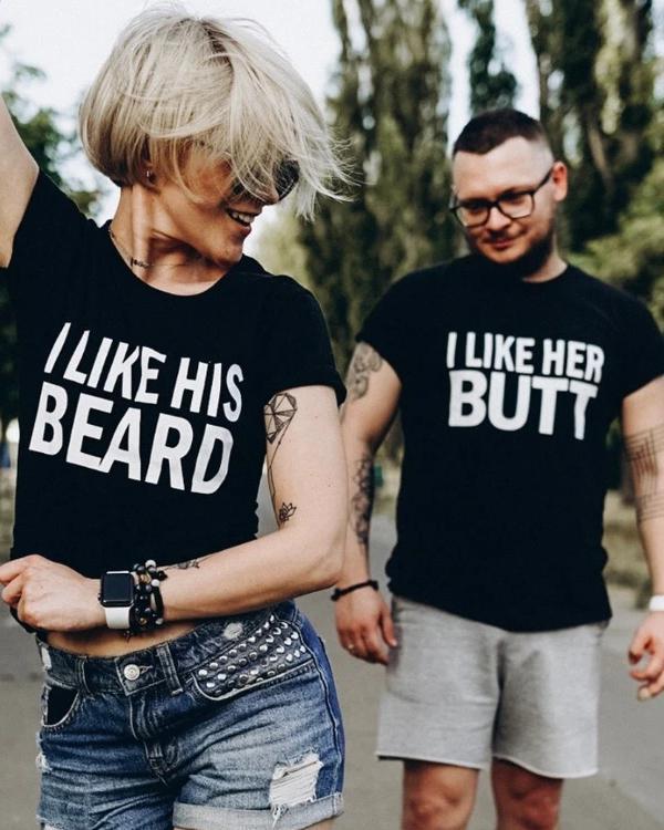 His Beard & Her Butt Letter Printed Shirts