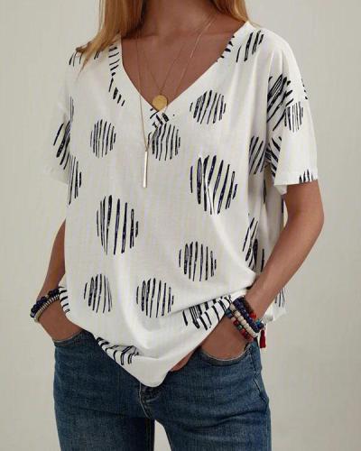 Polka Dots Shift Casual V Neck Shirts & Tops