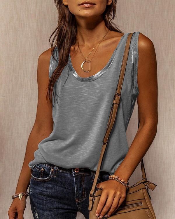 Solid Round Neck Sleeveless Casual Tank Tops