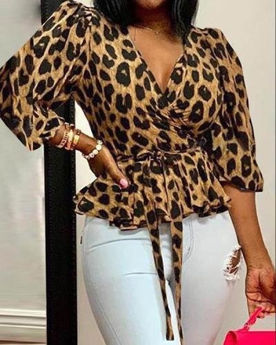 Women Plus Size Leopard Print Blouses