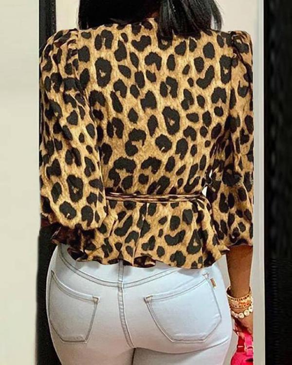 Women Plus Size Leopard Print Blouses