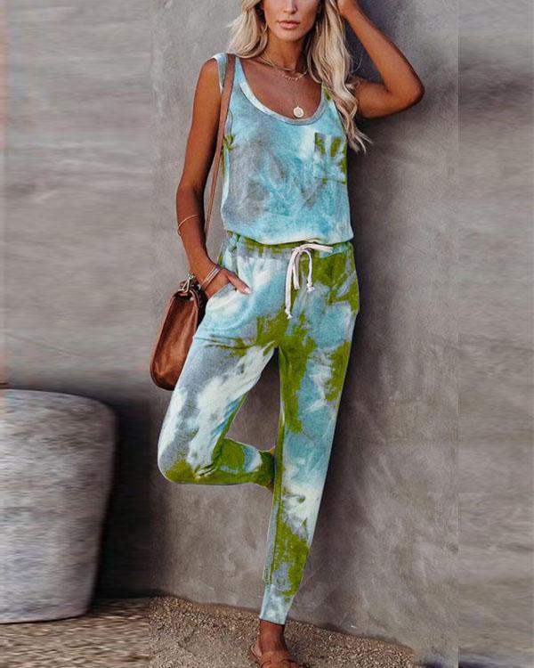 Round Neck Tie Dye Two Pieces Vest&Pants Suits