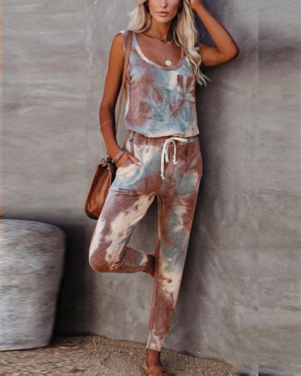 Round Neck Tie Dye Two Pieces Vest&Pants Suits