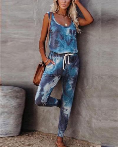 Round Neck Tie Dye Two Pieces Vest&Pants Suits