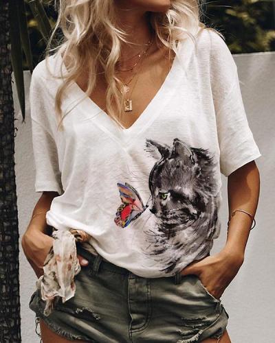 Hot Sale Cat Print Casual Short Sleeves T-Shirts