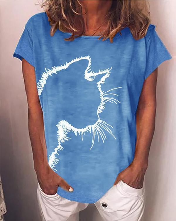 Hot Sale Cut Cat Print Casual Short Sleeves T-Shirts