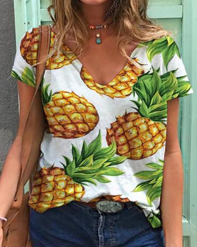 Hot Sale Pineapple Print Casual Short Sleeves T-Shirts
