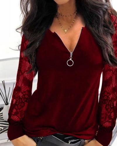 Lace V-neck Sexy Long Sleeve Tops