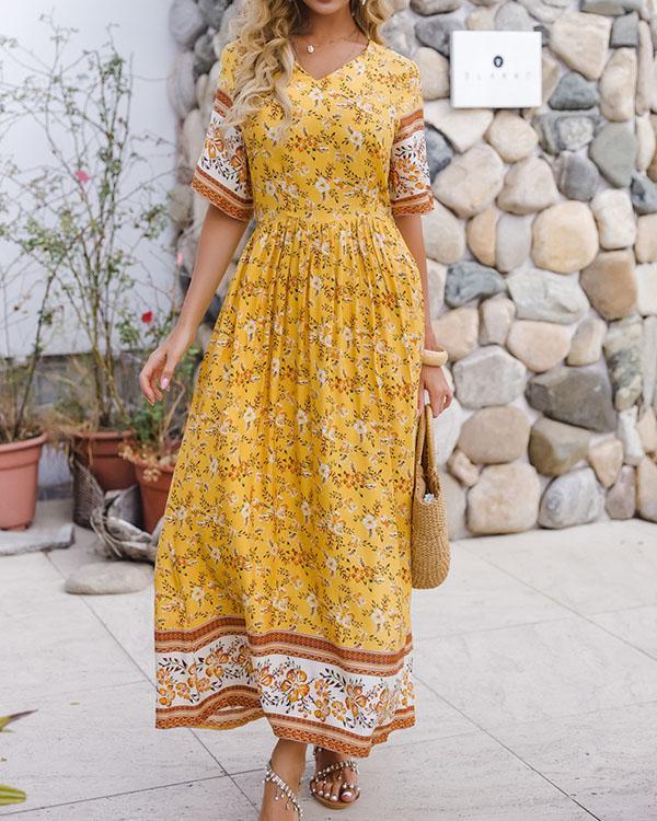 Summer Holiday Ruffle Printed A Line Maxi Dress