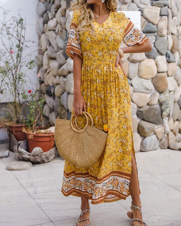 Summer Holiday Ruffle Printed A Line Maxi Dress