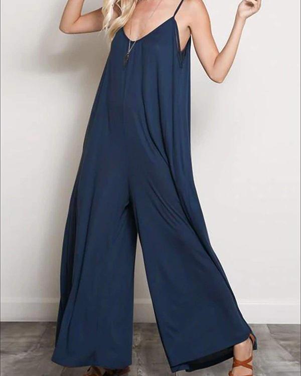 Women's Casual V-Neck Sleeveless Oversized Jumpsuit