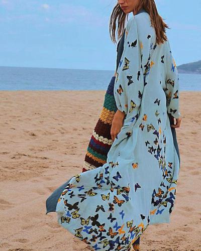 Butterfly Long Sleeve Swimsuits Cardigan