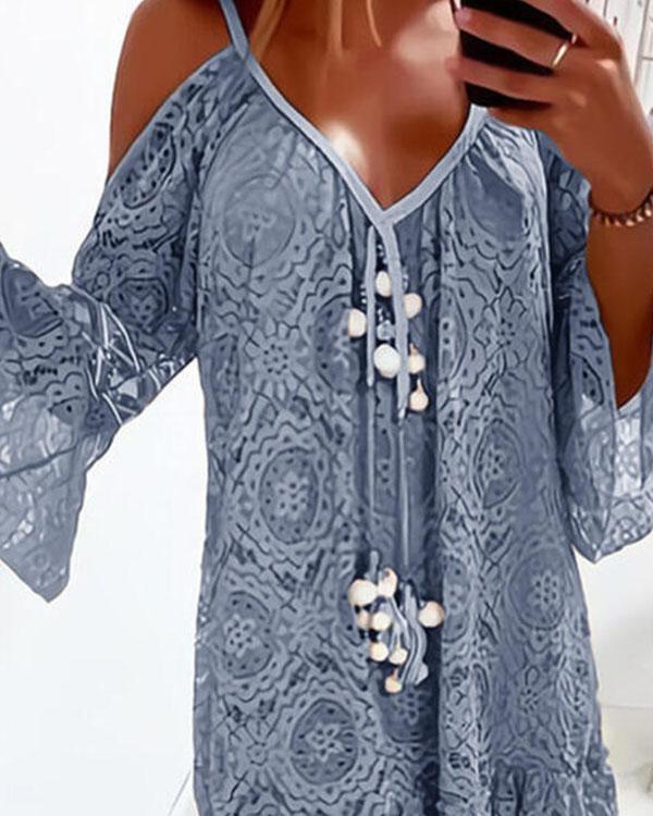 Lace Crochet 3/4 Sleeves Off Shoulder Tunic Dresses