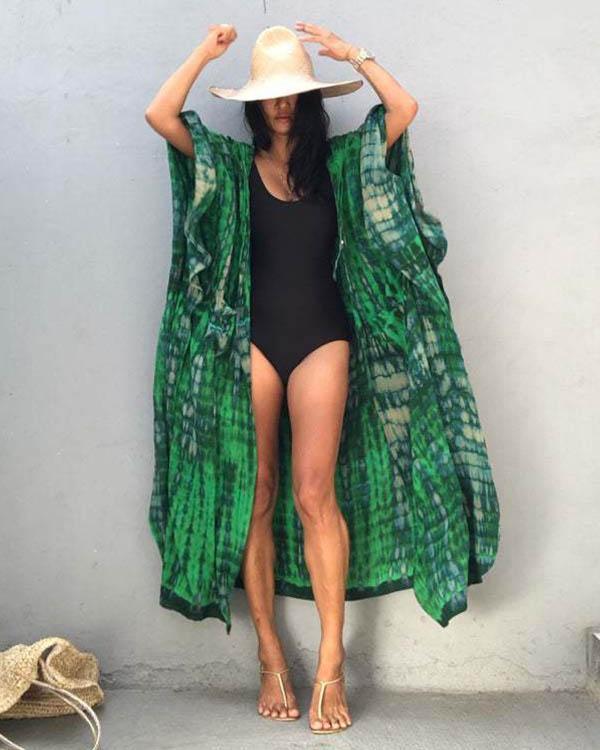 Long Sleeve Printed Hooded Sun Protection Cardigan Bikini Cover-up