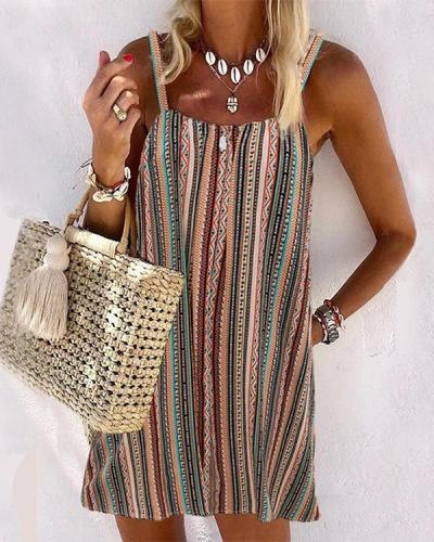 Casual Multicolor Striped Sphagetti Mini Dress