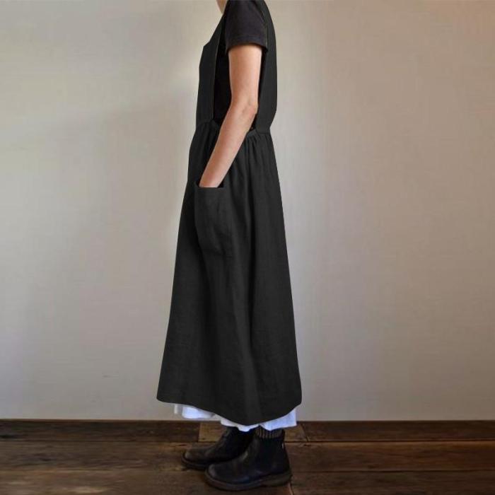 Linen Square Cross Apron Pinafore Dress