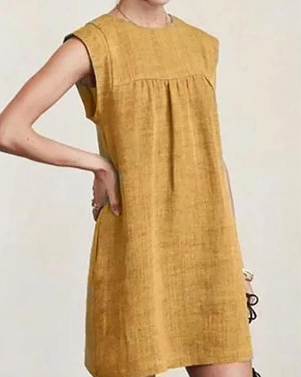 Women Casual Linen Solid Color Dresses