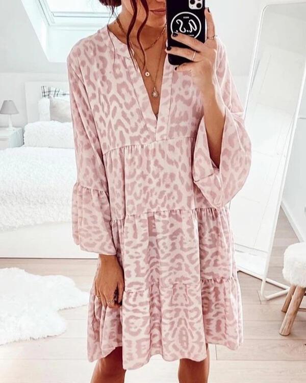 Print Long Sleeves Shift Knee Length Casual Dresses