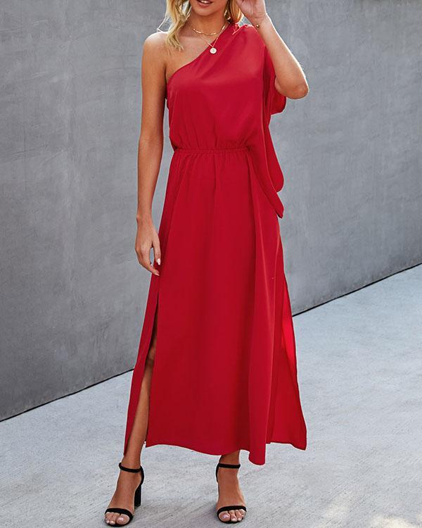 Women One Shoulder Slit Maxi Dresses