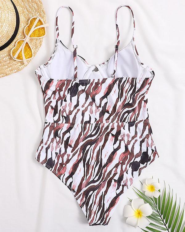 Sexy Spaghetti Strap Leopard One Piece Swimsuit