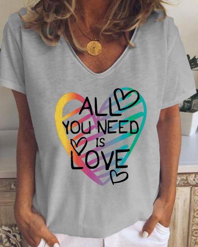 Women's t Letter And Heart Printed Summer Tops