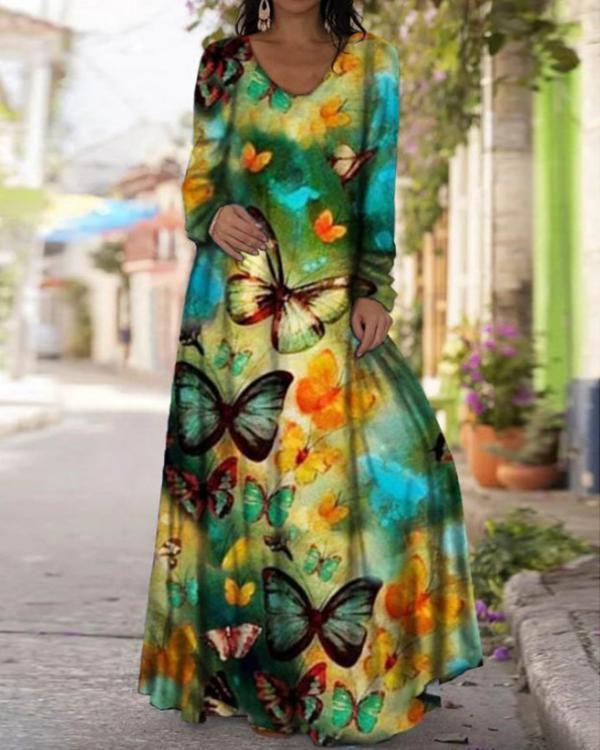 Women's Print Long Sleeve Maxi Dresses