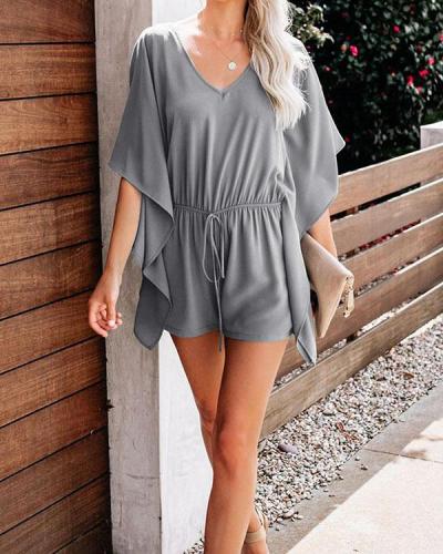 Women's Chiffon V Neck Batwing Sleeve Highwaist Romper