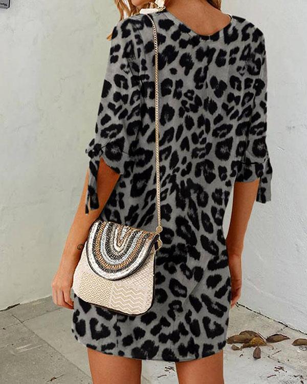 Women's Fashion Leopard Half Sleeve Mini Dress