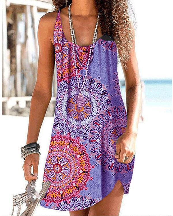 Print Sleeveless Casual Vacation Dresses